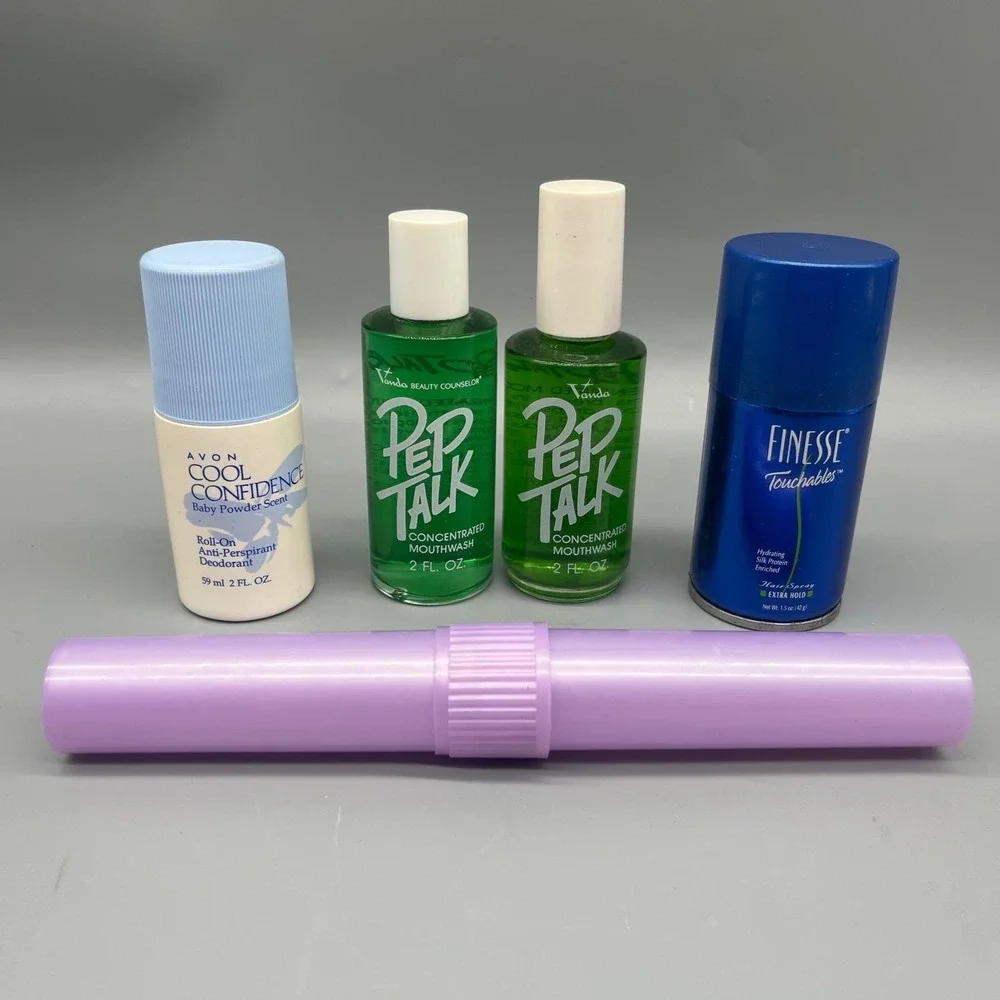 Vtg Travel Toiletries Lot Avon Deodorant Finesse Hair Spray Mouthwash Bundle NOS